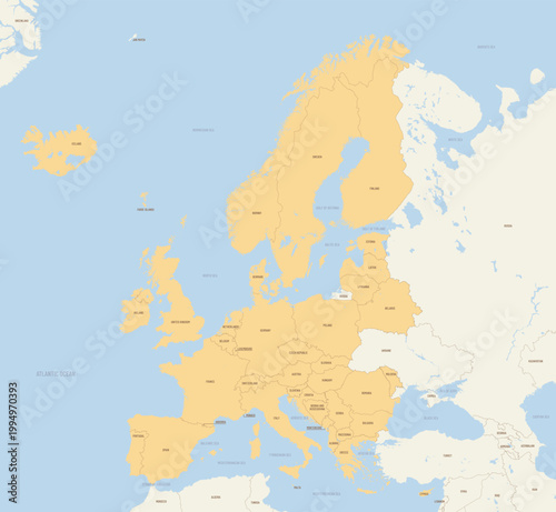 Fotografija Europe map political and geographical detailed vector illustration with borders