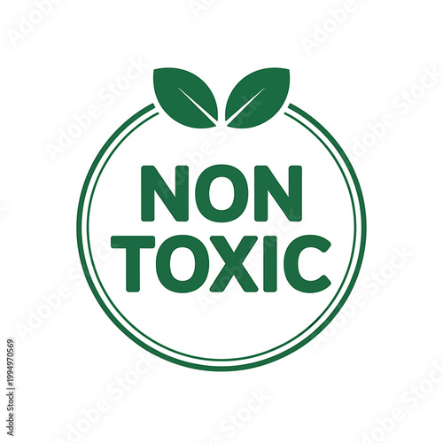 Green nontoxic ecofriendly logo with leaves on white background