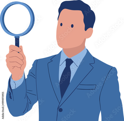 businessman holding magnifying glass investigation concept illustration