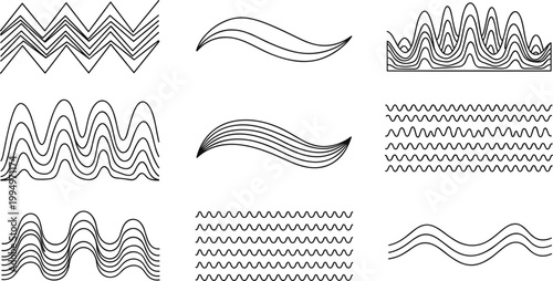 Abstract wavy line patterns set minimal geometric wave stripes curves seamless vector design elements collection