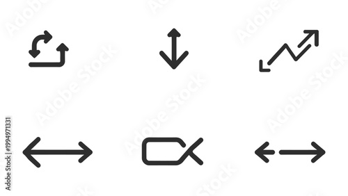 Tableau sur toile Directional Symbol Set: A collection of concise directional symbols, conveying concepts of movement, direction, and transformation