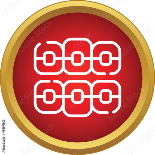Dental braces icon showing orthodontics and teeth alignment on a red circle background