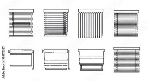 Window Blinds and Shades Outline Icons Set