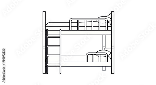 Simple Line Art Illustration of a Bunk Bed