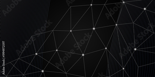 Abstract Communications or technology, science background. connected dots on black background. vector. Abstract communication technology background connected grey glowing dots and lines on a dark bkgd