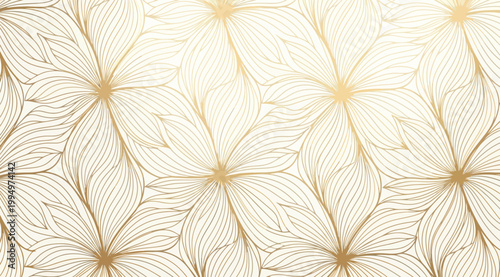 Elegant floral pattern with golden line art flowers