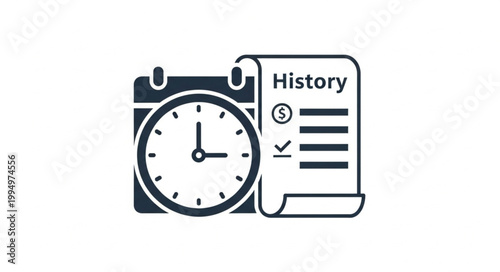 Calendar clock and history document icon representing time and records.