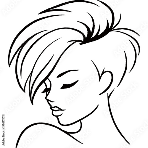 Female silhouette with trendy short hairstyle in minimalist style  