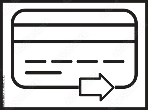 Simple line drawing of a credit card with magnetic stripe and chip