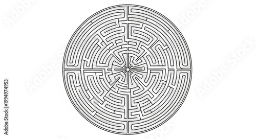 Circular maze pattern with intricate pathways and a central point.