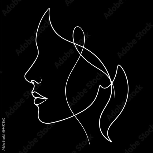 Minimalist Woman face line illustration on black background