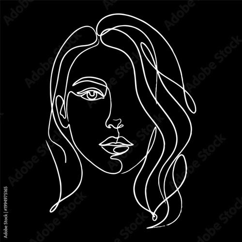 Minimalist Woman face line illustration on black background
