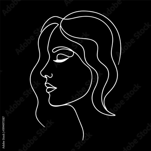 Minimalist Woman face line illustration on black background
