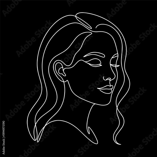 Minimalist Woman face line illustration on black background