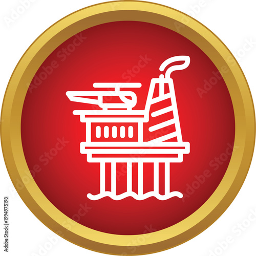 Offshore oil rig platform extracting energy in a red circular icon
