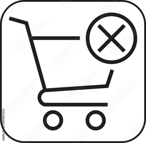 Shopping cart prohibited sign a black and white restriction symbol