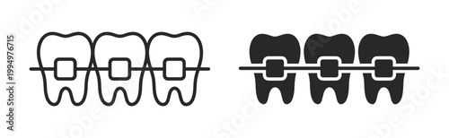 Teeth braces alignment dental outline solid icon on transparent background