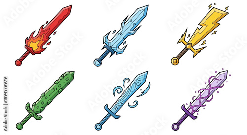 Collection of Six Magical Fantasy Swords with Different Elemental Powers for Gaming and Storytelling Elements