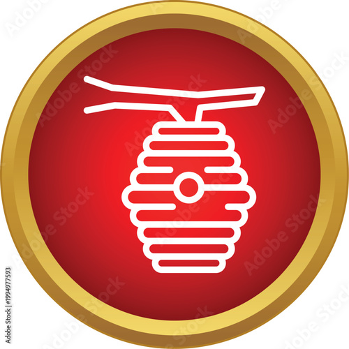 Beehive icon hanging from a tree branch, representing honey production and nature
