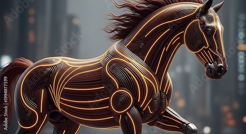 A futuristic horse with neon lines.