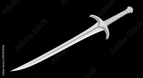 Fantasy Medieval Steel Sword Weapon Sharp Blade Hilt Guard Isolated On Black Background For Historical Fantasy Gaming Art And Design Projects