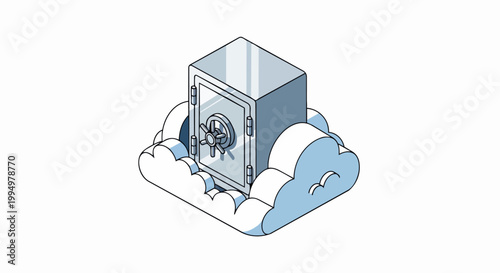 Isometric Cloud Storage Security Concept with Bank Safe Vault for Data Protection