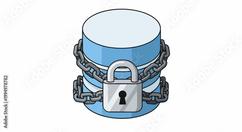 Database Security Concept: Vector Illustration of Secure Server with Chains and Padlock