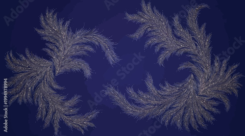 Abstract blue background with white frost patterns, winter ice crystal texture, frozen window effect, elegant cold season design
