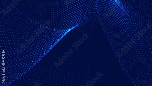 Abstract background of moving particles. Futuristic dotted wave. Big data. 3D vector illustration