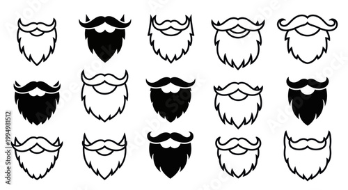 Set of minimalist beard and mustache icons for male grooming and barbershop design