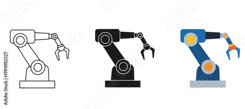 Set of robotic arms icons, industrial mechanical arm, vector illustration