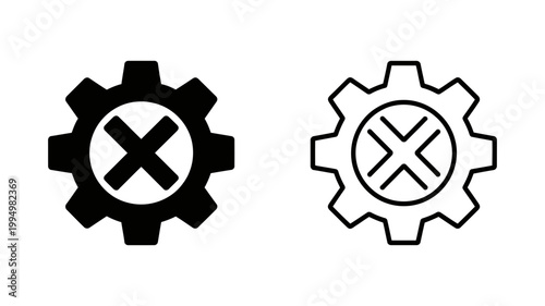 Gear with cross symbol icon black and white symbols illustration minimalist isolated background abstract