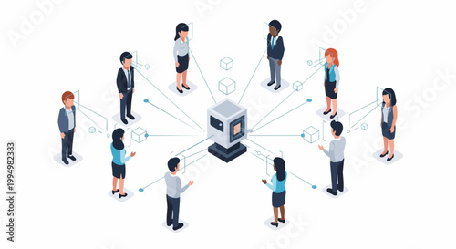 Isometric AI Facial Recognition System for Biometric Security and Digital Identification Monitoring