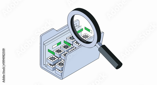 Isometric Concept of Antivirus Software Scanning a Folder for Digital Malware and Viruses