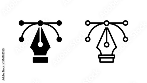 Vector pen tool symbol set featuring solid and outline versions for digital design and illustration tools