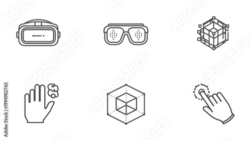 Immersive Tech Symbols: A collection of meticulously crafted line art icons, each representing a facet of immersive technology, symbolizing a new era of interactive experiences.
