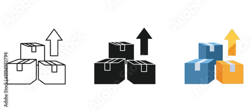 Set of shipping boxes with arrow icon, vector illustration of delivery package, logistics and transportation concept