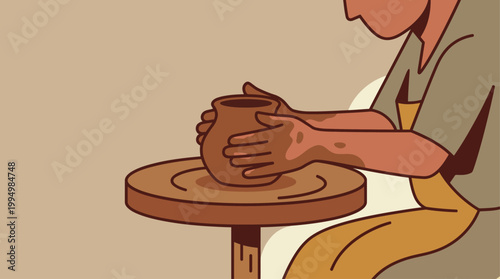 Person Making Ceramic Pottery.