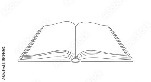 Open book line art illustration with blank pages.