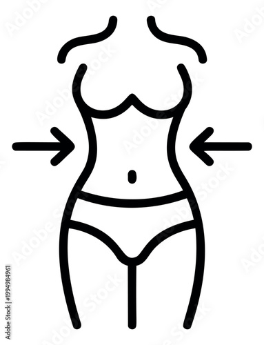 Outline illustration of female body shape depicting waist slimming and figure transformation for health and beauty design