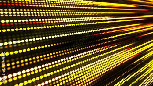 Rows of glowing dots rush forward, forming a fiery stream of light and speed. Warm shades of red and orange create a sense of energy, movement, and technological momentum.