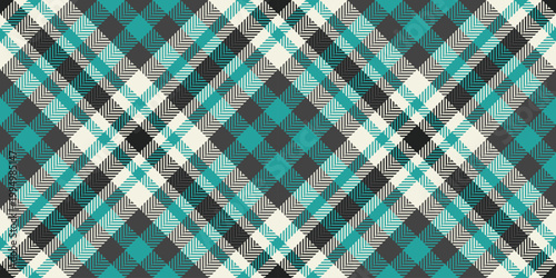 Rest plaid textile fabric, 2026 tartan pattern texture. Tape check background seamless vector in teal and white colors.