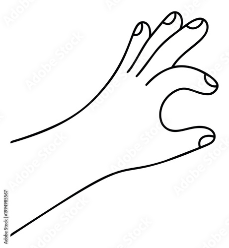 Line art illustration of an open hand depicting a reaching gesture with elegant continuous outline for beauty and fashion design