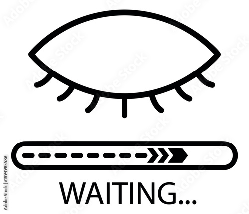Outline illustration of a closed eye with loading bar depicting waiting or sleep mode for ui and app design