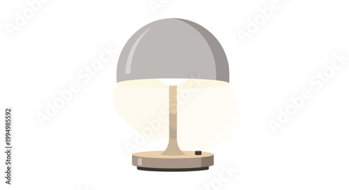 Simple desk lamp with a gray dome-shaped shade and beige base on a white background with soft lighting.
