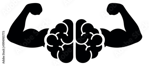 Silhouette illustration of strong brain with muscular arms depicting intelligence and power concept for fitness and education design