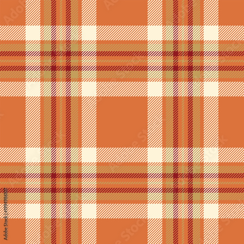 Scratched textile texture pattern, mother plaid check fabric. Magazine vector background seamless tartan in orange and papaya whip colors.