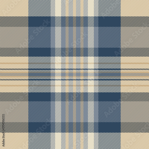 Tablecloth seamless plaid tartan, craft texture fabric background. Kitchen vector textile check pattern in amber and cyan colors.
