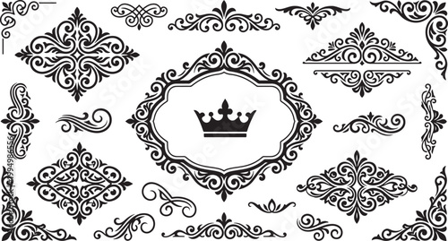 Vintage decorative ornaments, frames and flourishes set