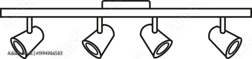 Ceiling Track Lighting Line Art Vector – Modern Interior Spotlight Fixture Design
